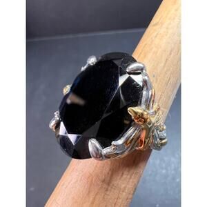 NEW Black spinel Phoenix ring in rhodium and vermeil over sterling silver size 7